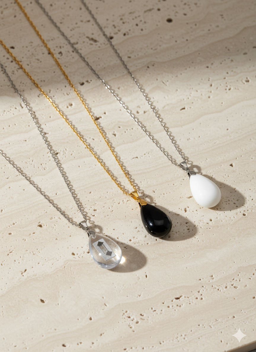Resin and Stainless Steel Drop Necklace